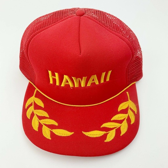 Unbranded Other - Vintage Hawaii Rope Red Yellow Laurel Leaves Mesh Snapback Trucker Hat Cap